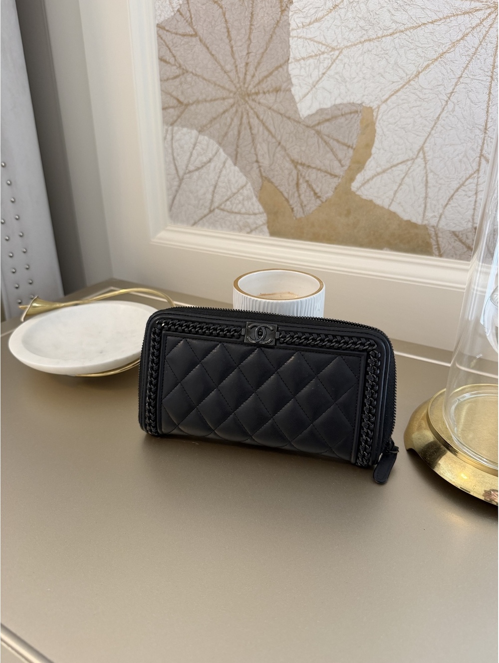 Chanel Boy Chanel Zip Around Wallet with Braided Trim